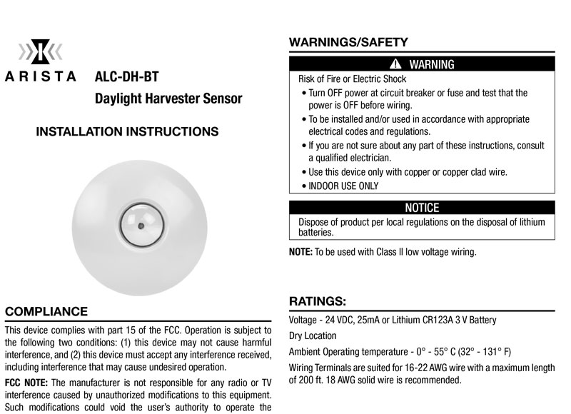 ALC-DH-BT Instructions