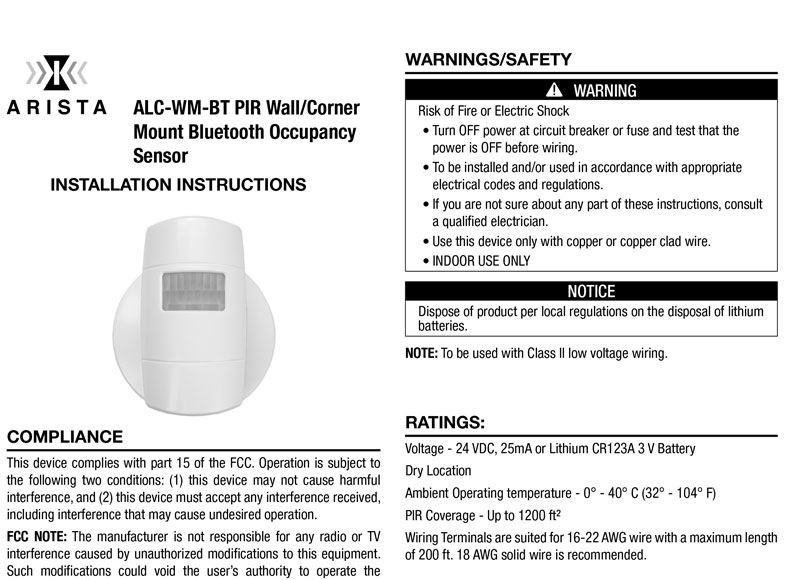 ALC-WM-BT Instructions