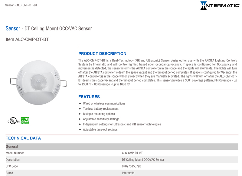 ALC-CMP-DT-BT Technical Data Sheet