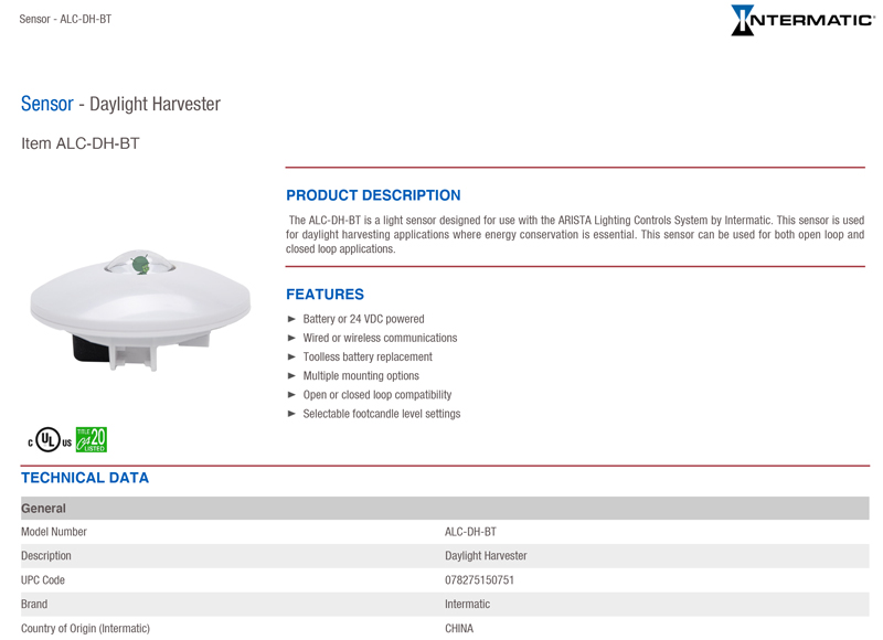 ALC-DH-BT Technical Data Sheet