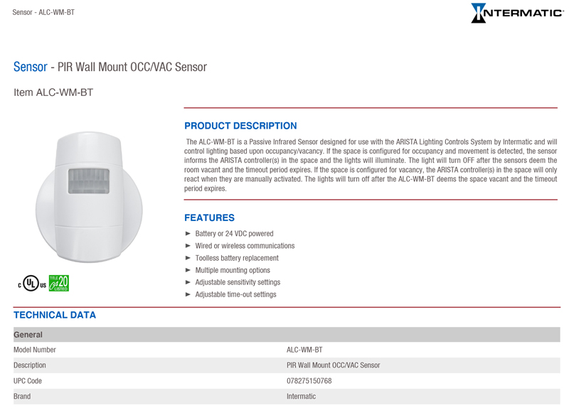 ALC-WM-BT Technical Data Sheet