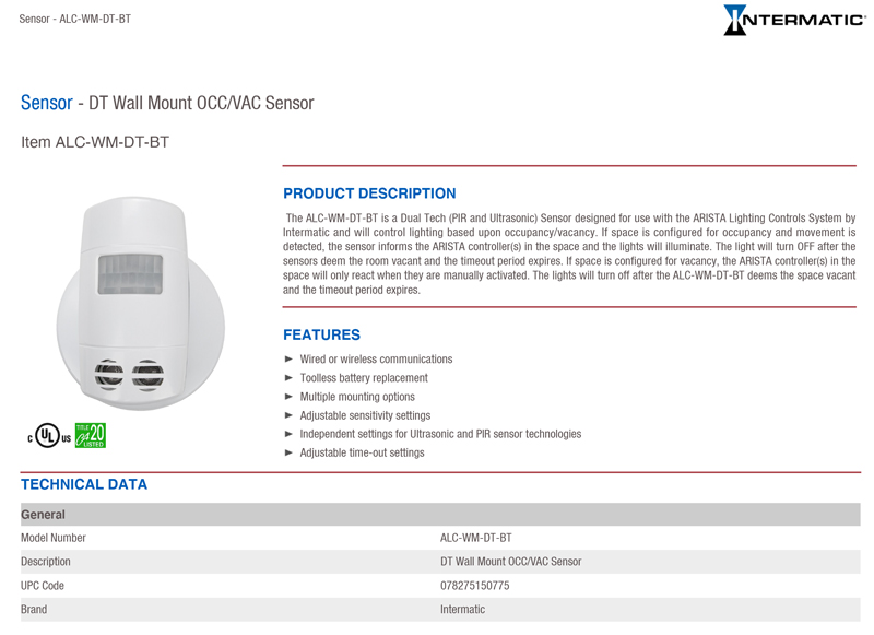 ALC-WM-DT-BT Technical Data Sheet